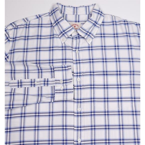 Brooks Brothers Red Fleece Blue White Check Plaid Button Up Shirt XL - Picture 1 of 7